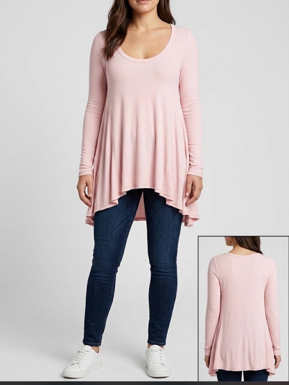 Free People Light Pink Long Sleeve Scoop Neck Top
